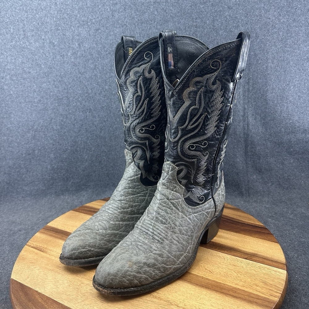 Vintage Dan Post Cowboy Boots 8EW Exotic Safari Print Bullhide Cow Leather Gray - Picture 5 of 16
